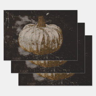 Pumpkin Autumn Vintage White Sepia Black Texture Wrapping Paper Sheet