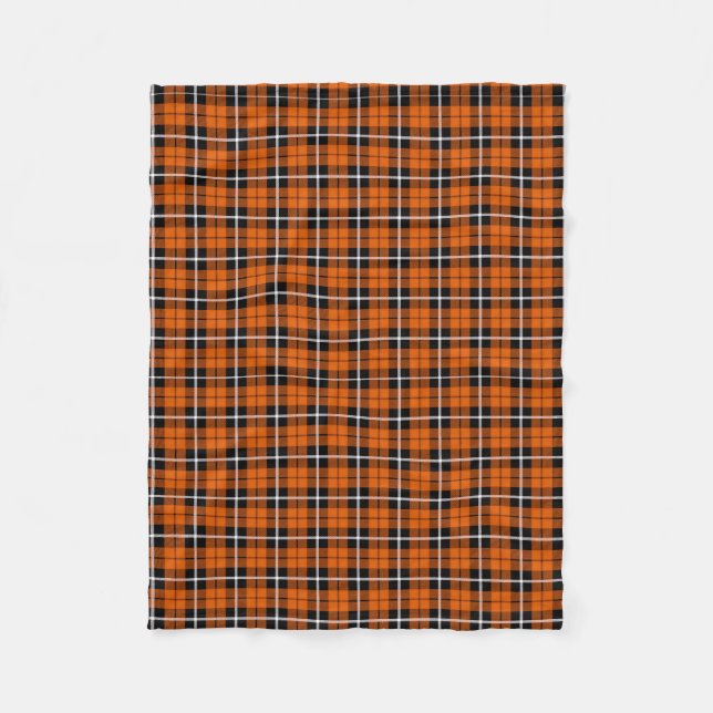 Pumpkin autumn warm orange white/black stripe fleece blanket (Front)