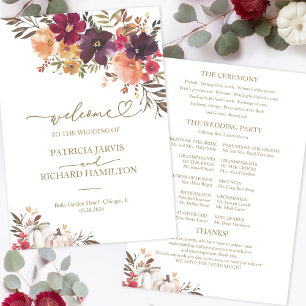 Pumpkin Autumn Wedding Ceremony Program Card