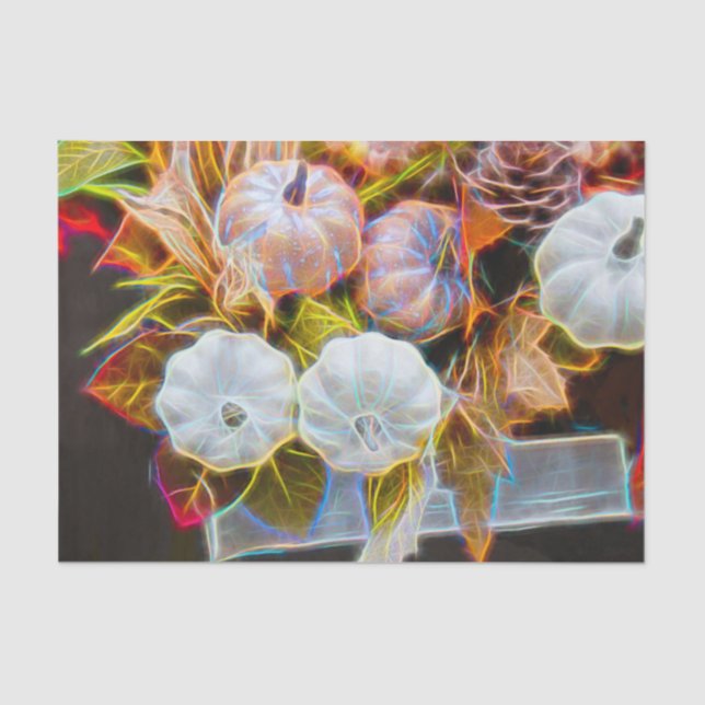 Pumpkin Autumn White Orange Glowing Tissue Paper (Front)