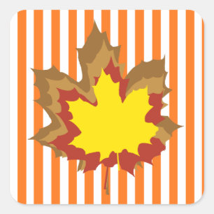 Pumpkin Autumnal Stripes with Leaves Square Sticker