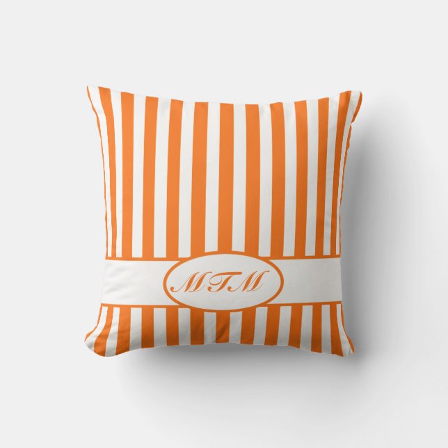 Pumpkin Autumnal Stripes with monogram Cushion (Front)