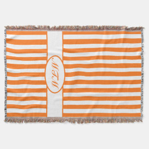 Pumpkin Autumnal Stripes with monogram Throw Blanket