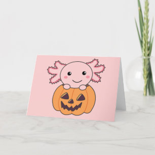 Pumpkin Axolotl Lovers Sweet Animals For Halloween Holiday Card
