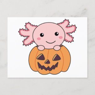 Pumpkin Axolotl Lovers Sweet Animals For Halloween Postcard