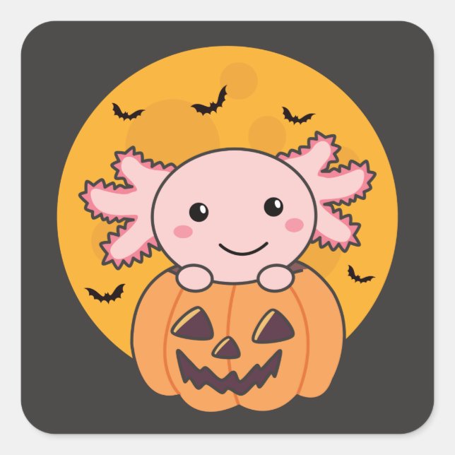 Pumpkin Axolotl Lovers Sweet Animals For Halloween Square Sticker (Front)