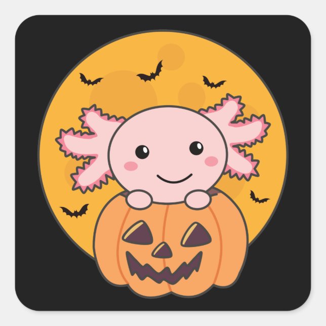 Pumpkin Axolotl Lovers Sweet Animals For Halloween Square Sticker (Front)