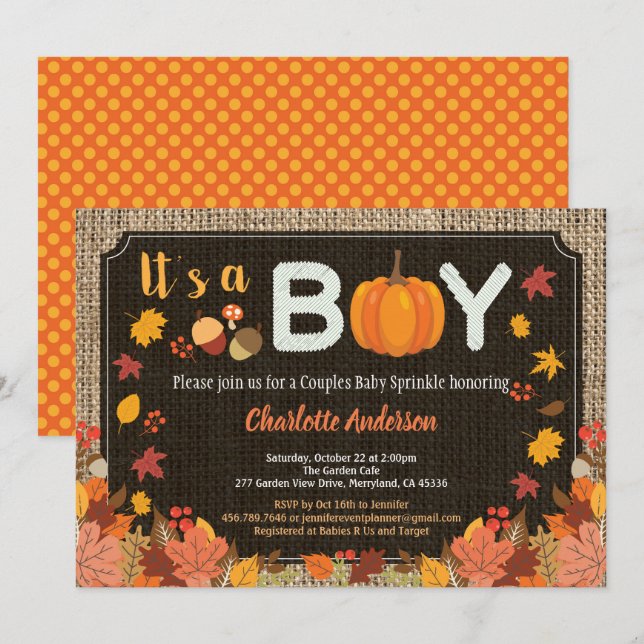 Pumpkin baboy boy sprinkle fall invitation (Front/Back)