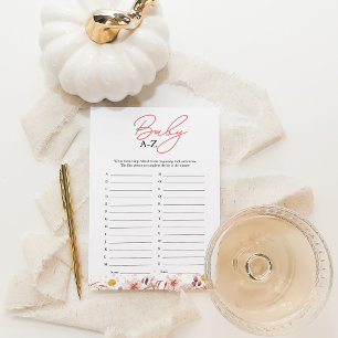 Pumpkin Baby A-Z Shower Game Card
