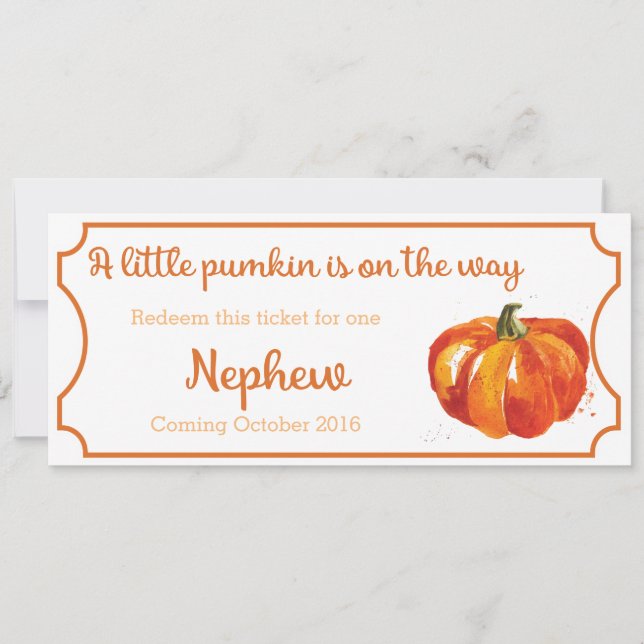 Pumpkin baby Announcement Ticket Newphew (Front)