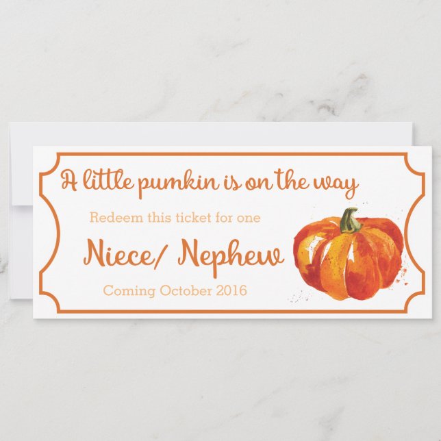 Pumpkin baby Announcement Ticket Niece / Nephew (Front)