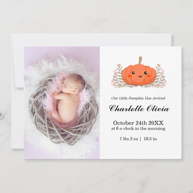 Pumpkin Baby Birth Announcement Card (Front)