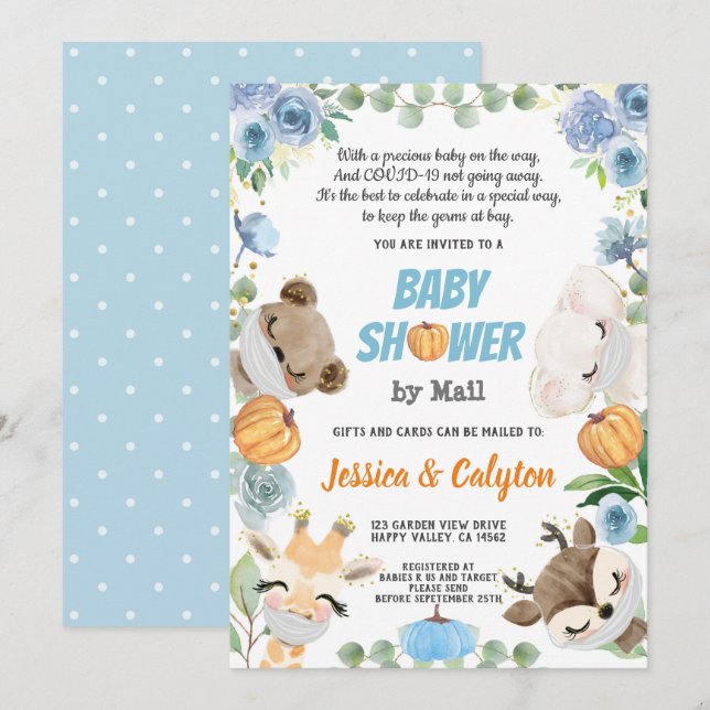 Pumpkin Baby Boy Shower By Mail Woodland Animal Invitation (Front/Back)
