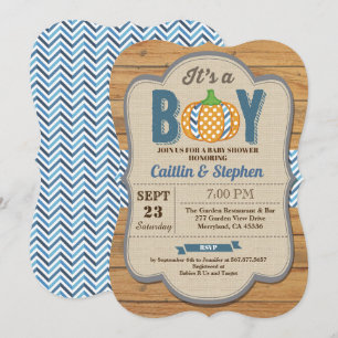 Pumpkin baby boy shower invitation wood