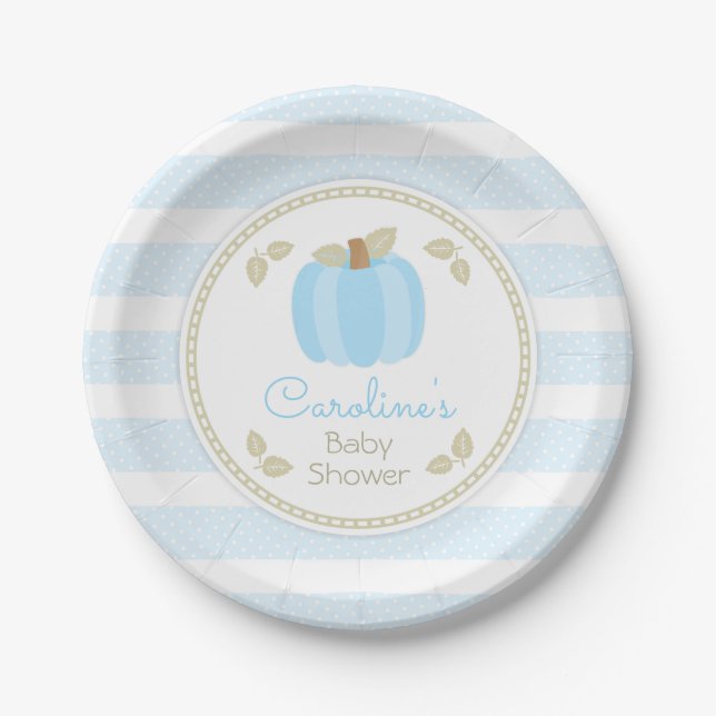 Pumpkin Baby Boy Shower Paper Plate (Front)