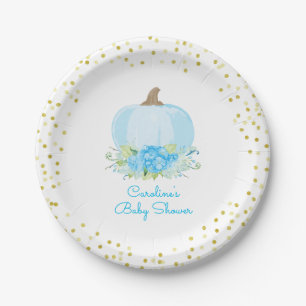 Pumpkin Baby Boy Shower Watercolor Floral Paper Plate