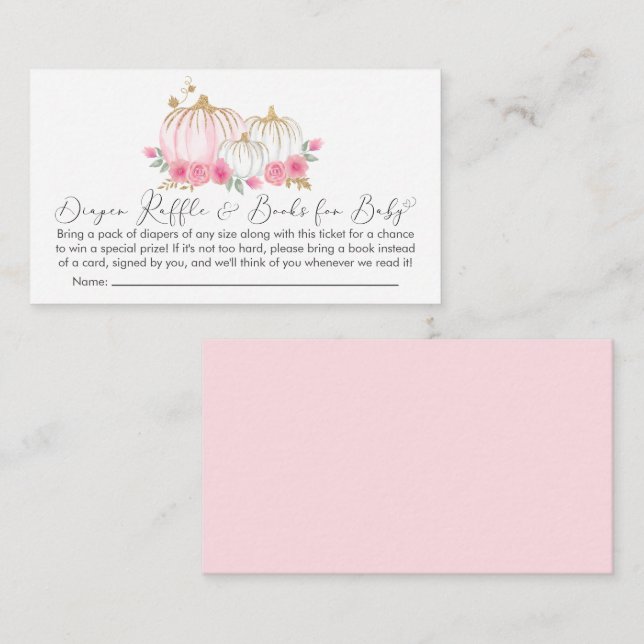 Pumpkin Baby Girl Shower Diaper Raffle Books Enclosure Card (Front/Back)