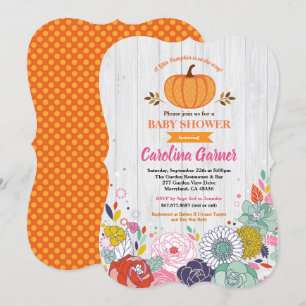 Pumpkin baby girl shower invitation flower rustic