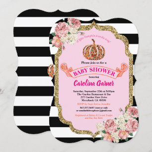 Pumpkin baby girl shower invitation pink and gold