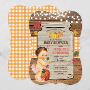 Pumpkin baby girl shower invitation rustic wood