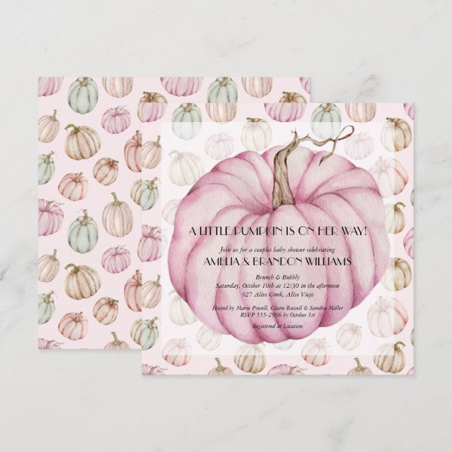 Pumpkin Baby Girl Shower Invitations (Front/Back)
