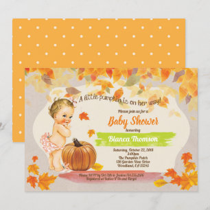 Pumpkin baby girl shower rustic vintage fall invitation