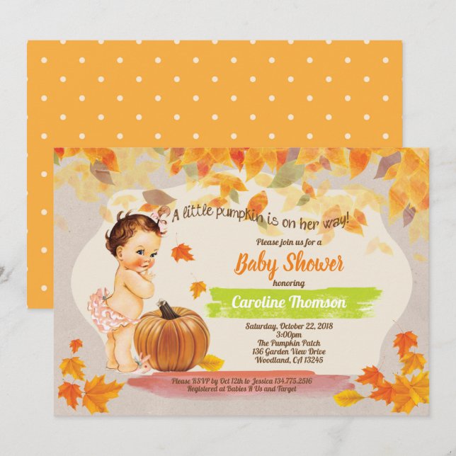 Pumpkin baby girl shower rustic vintage invitation (Front/Back)
