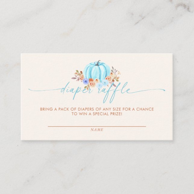 Pumpkin Baby Shower Blue Boy Diaper Raffle Enclosure Card (Front)