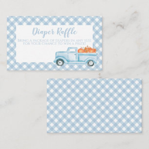 Pumpkin Baby Shower blue Plaid Truck Diaper Raffle Enclosure Card