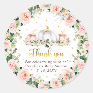 Pumpkin Baby Shower Blush Pink And Gold Favour Classic Round Sticker
