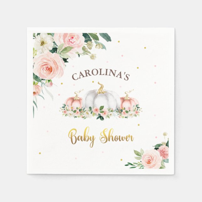 Pumpkin Baby Shower Blush Pink And Gold Napkin (Front)
