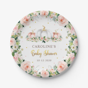 Pumpkin Baby Shower Blush Pink And Gold Paper Plate