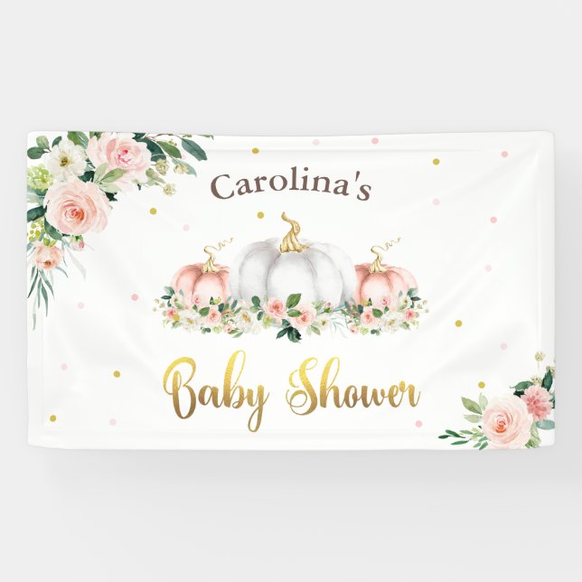 Pumpkin Baby Shower Blush Pink And Gold Welcome Banner (Horizontal)
