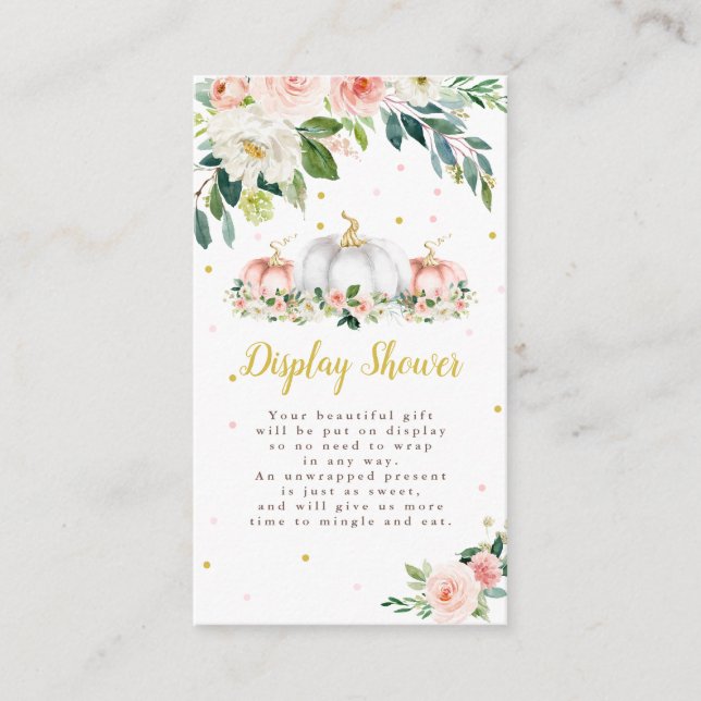 Pumpkin Baby Shower Blush Pink Gold Display Shower Enclosure Card (Front)