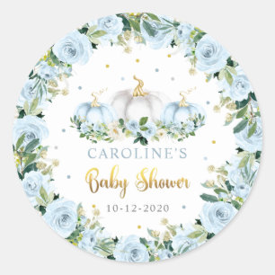 Pumpkin Baby Shower Boy Fall Blue Pumpkin Favour Classic Round Sticker