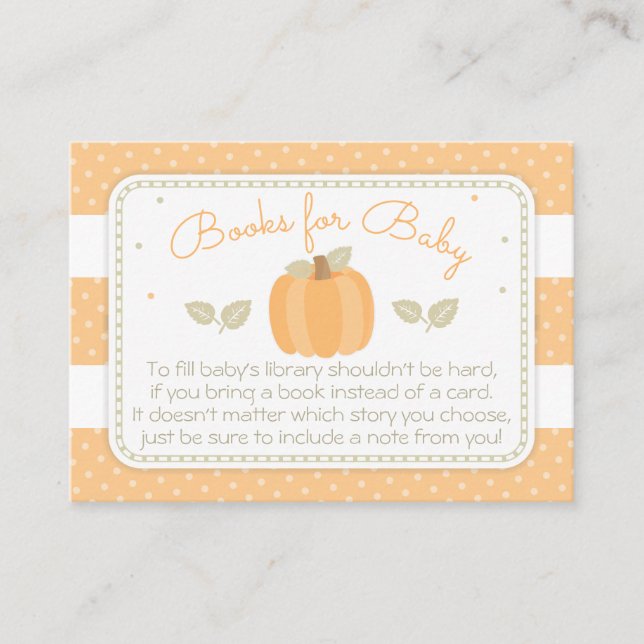 Pumpkin Baby Shower Bring a Book Enclosure Card (Front)