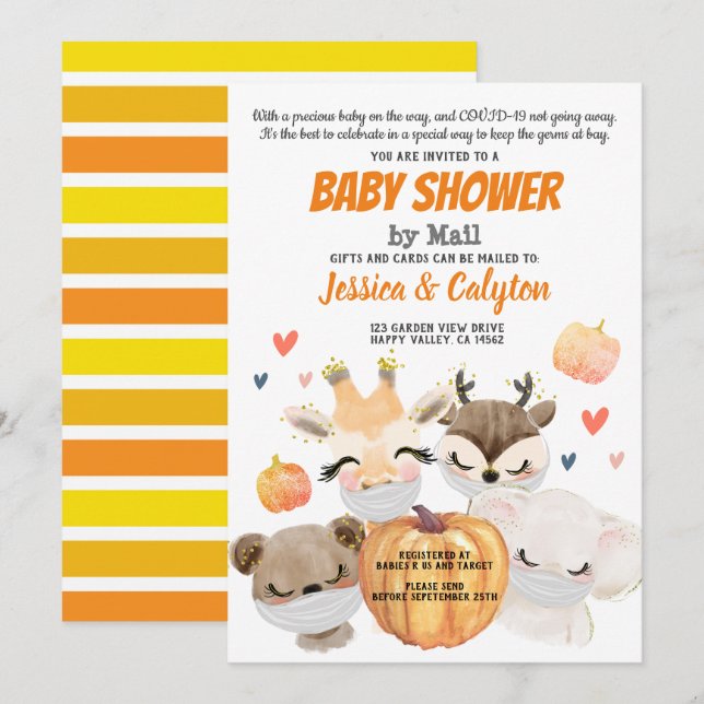 Pumpkin Baby Shower By Mail Woodland Animal Invitation (Front/Back)