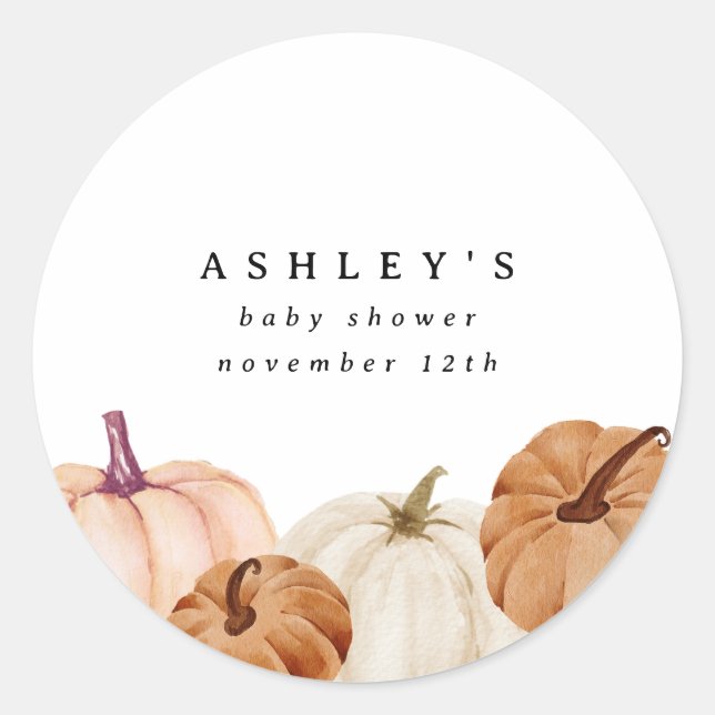 Pumpkin Baby Shower Classic Round Sticker (Front)