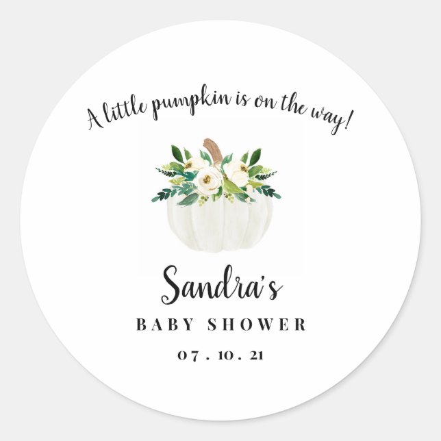 Pumpkin Baby Shower Classic Round Sticker (Front)