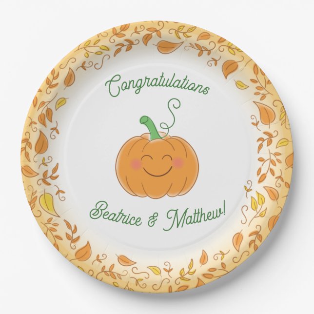Pumpkin Baby Shower Cute Fall Paper Plate (Front)