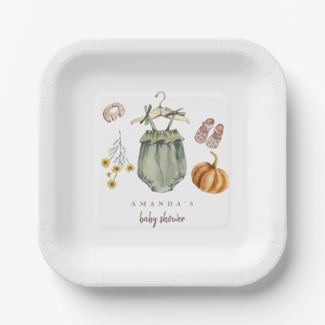 Pumpkin Baby Shower decor Paper Plate (Front)