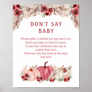 Pumpkin Baby Shower Don't Say Baby Game Sign