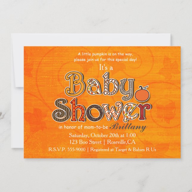 Pumpkin Baby Shower Fall Autumn Invitations (Front)