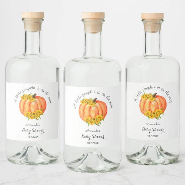 Pumpkin Baby Shower Fall Floral   Liquor Bottle Label (Bottles)