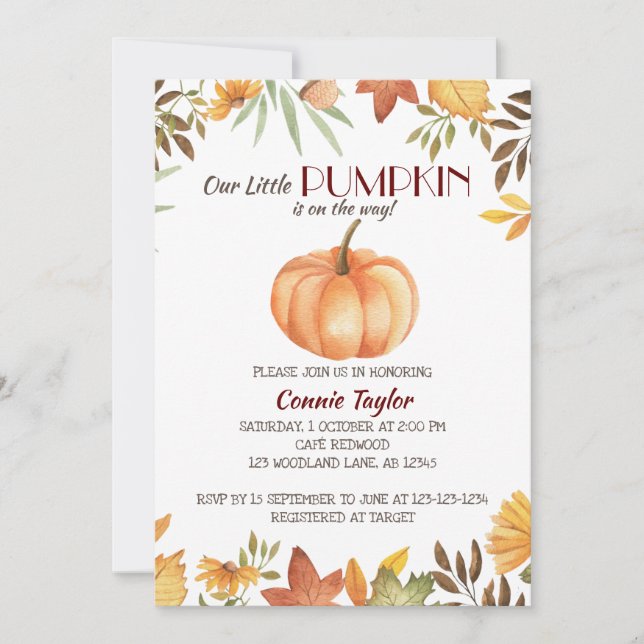 Pumpkin Baby Shower, Fall Foliage, Autumn Sprinkle Invitation (Front)