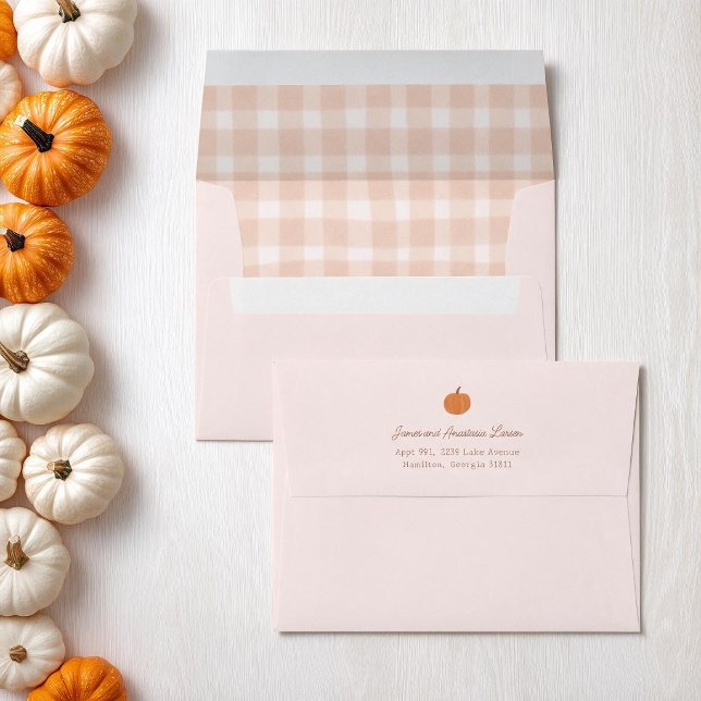 Pumpkin Baby Shower Fall Gingham Envelope (cute little pumpkin baby shower envelopes)