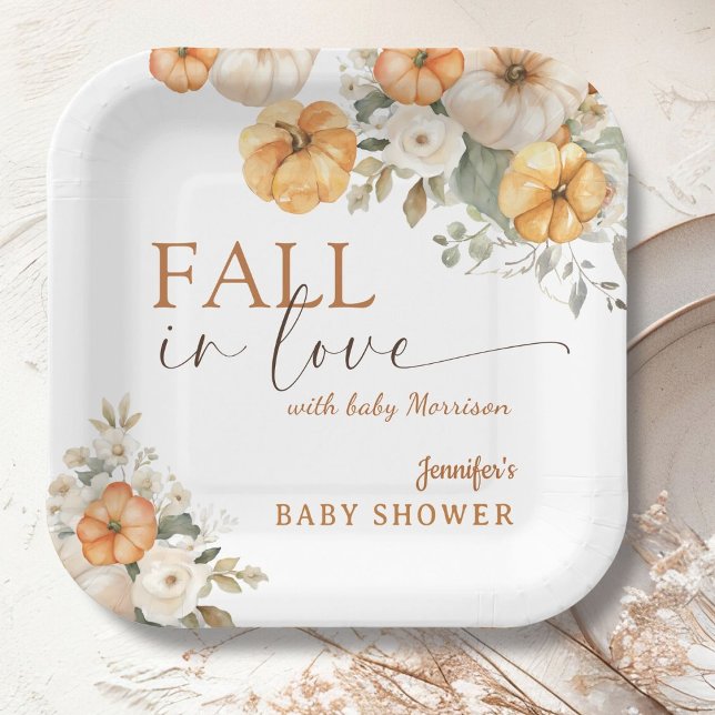 Pumpkin Baby Shower Fall in Love Boho Paper Plate (Creator Uploaded)