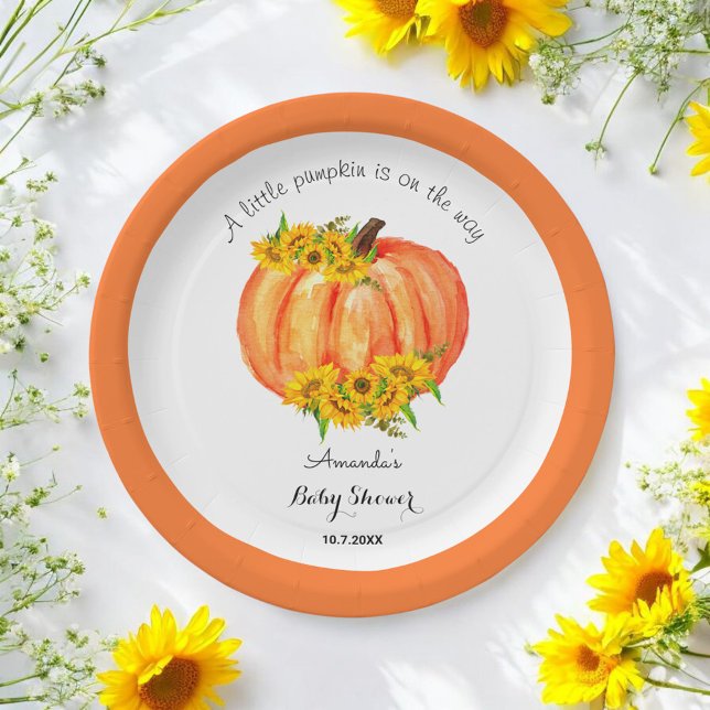 Pumpkin Baby Shower Fall Orange White Paper Plate (Creator Uploaded)