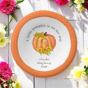 Pumpkin Baby Shower Fall Orange White  Paper Plate