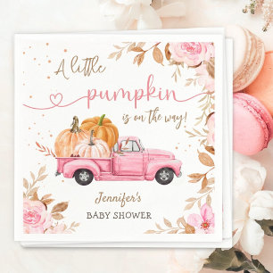 Pumpkin Baby Shower Fall Pink Truck Party Paper Napkin